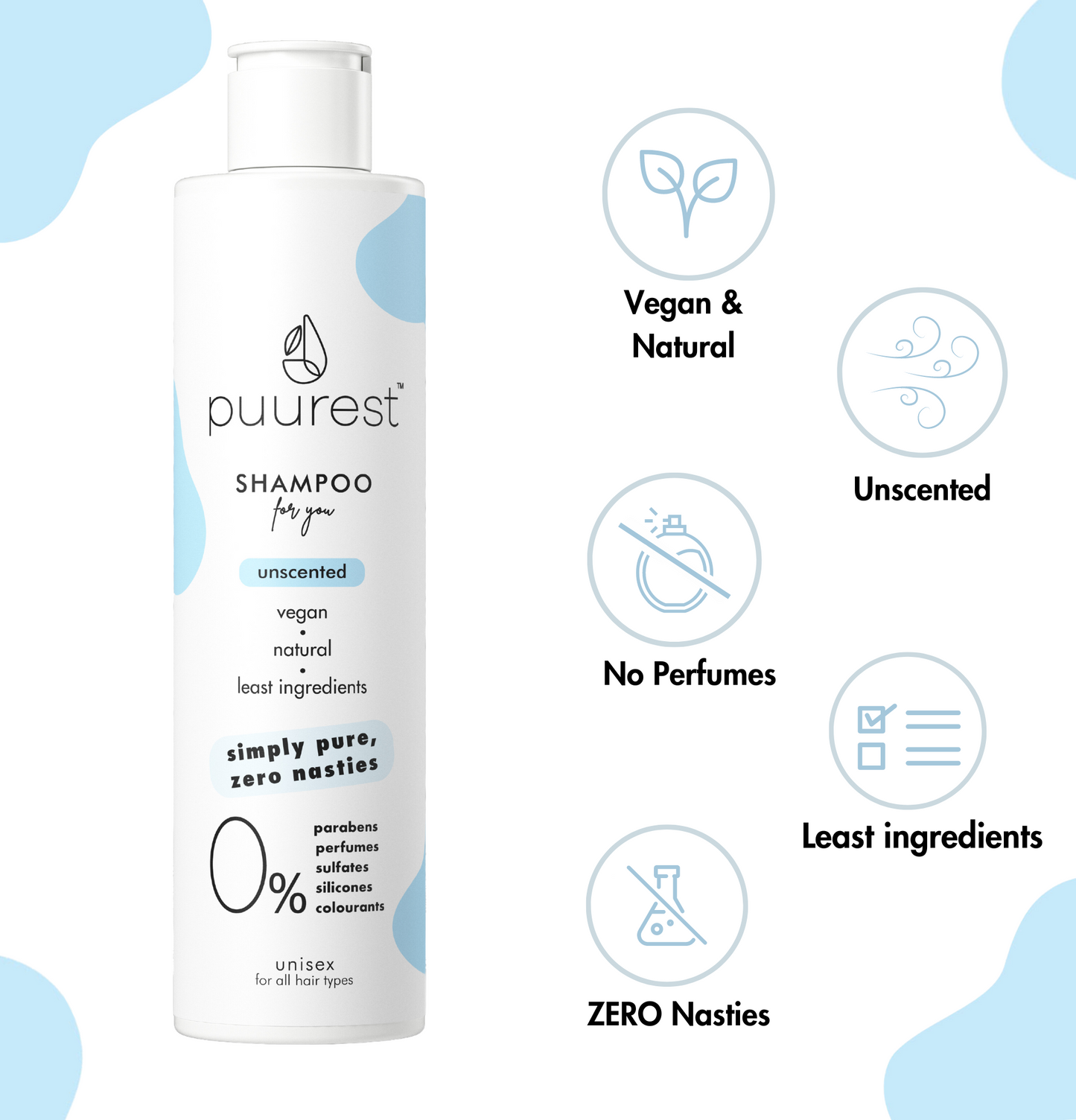 Puurest Shampoo, Unscented, 250 ml